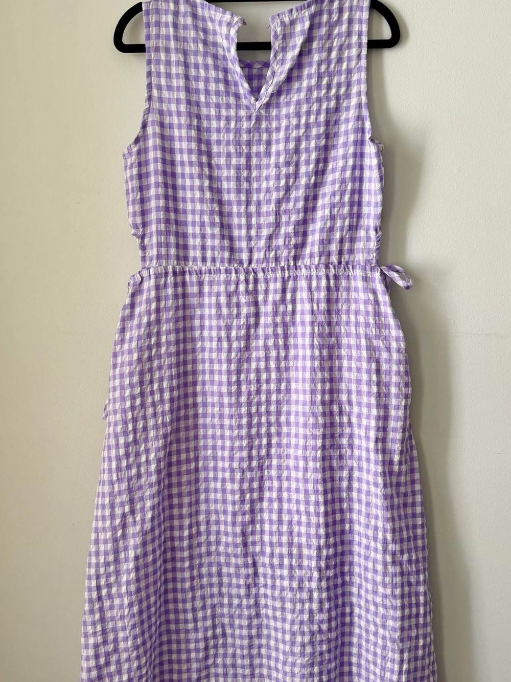 Sleeveless Lavender Gingham Tie-Waist Midi Dress 🧺🫧 - Picture 5 of 8